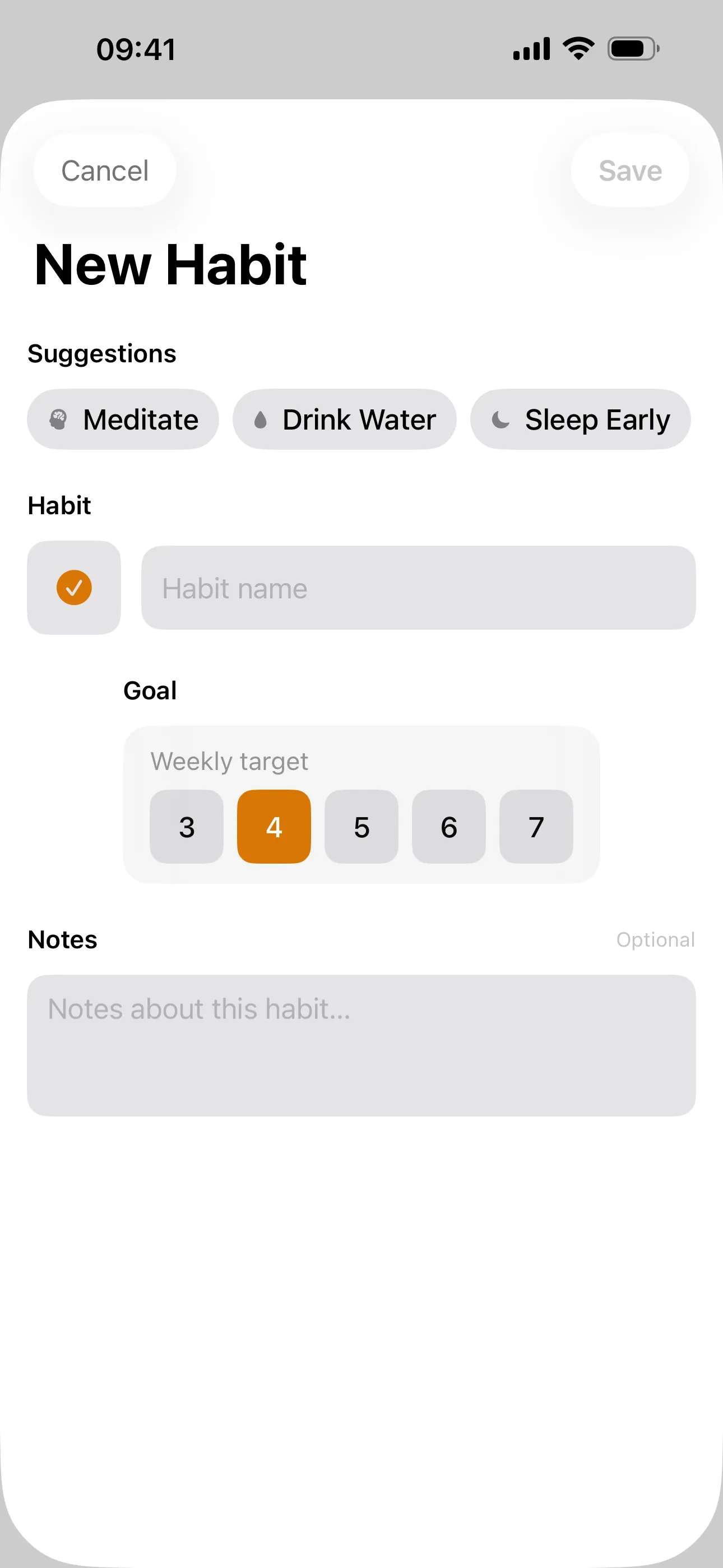 mostly app showing today's habits